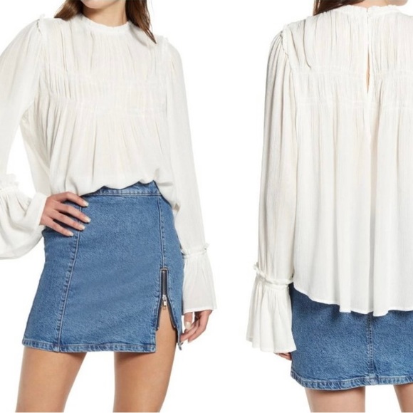 Free People Kelsey Top In White Bell Sleeves Flowy Silhouette Women Size Large - Picture 4 of 13